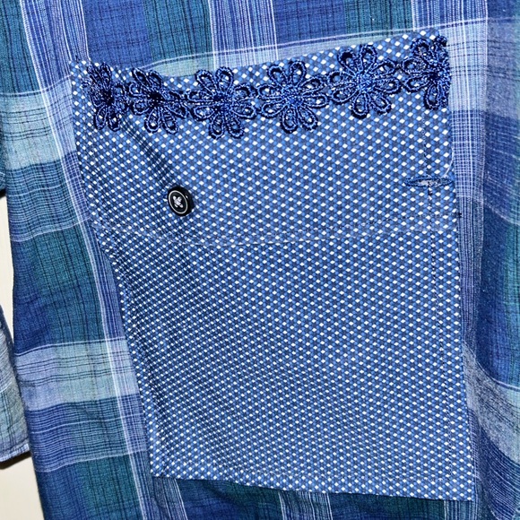 Upcycled Blue Plaid Button-Up Shirt/Duster - Picture 6 of 6
